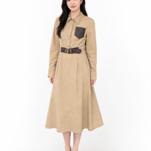 Bi-Material Belted Dress